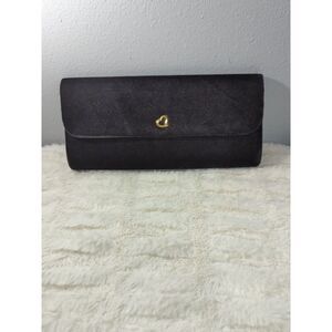 Victoria's Secret Black Velvet Velour Clutch Evening Bag Cosmetic Purse Heart